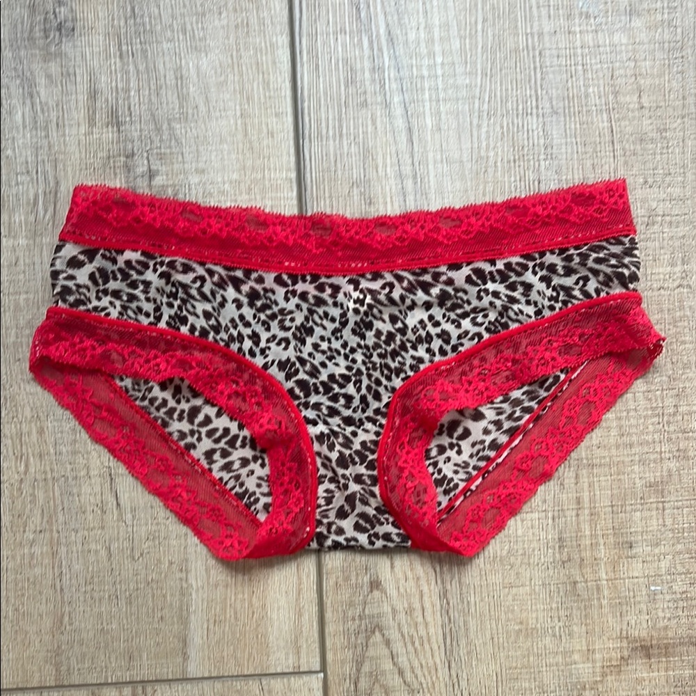 Leopard Print panties with Red Lace Trim size small